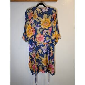 Vintage Patricia Fieldwalker Adagio 100% Silk Kimono Floral Navy Designer